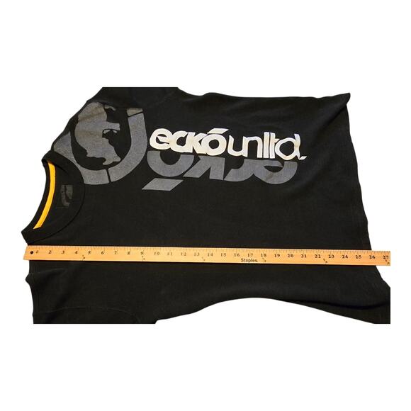 Ecko Mens Waffle Thermal Knit Shirt Size Large Black Crew Neck Raw Hem Casual - Picture 11 of 11